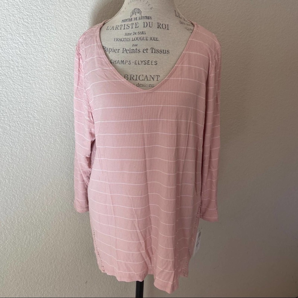 Como Blu size 1X pink ribbed long sleeve shirt NWT